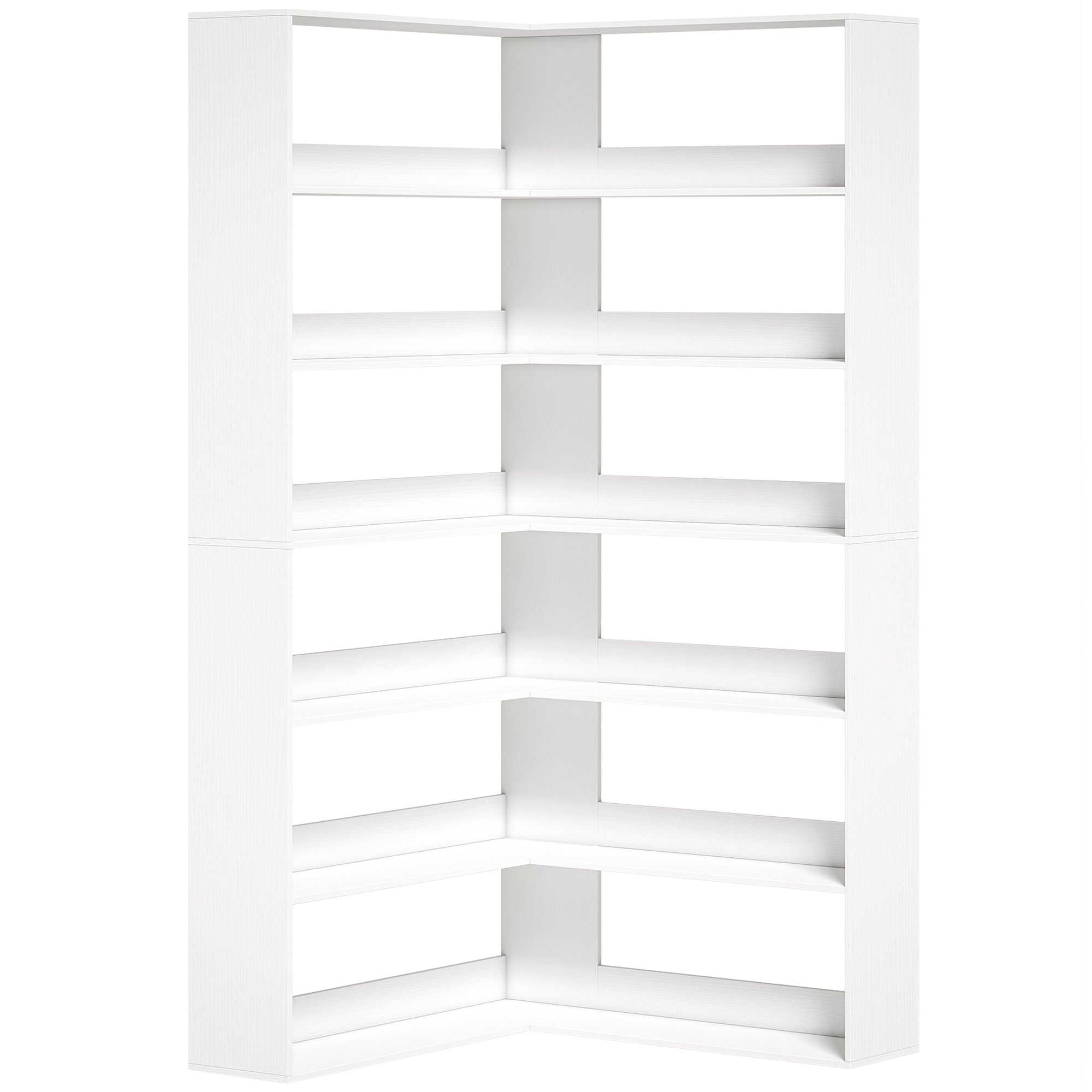 HOMCOM 7 Tiers Bookshelf, L-Shaped Corner Bookcase with Anti-Slip Rear Guard, White Wood Effect