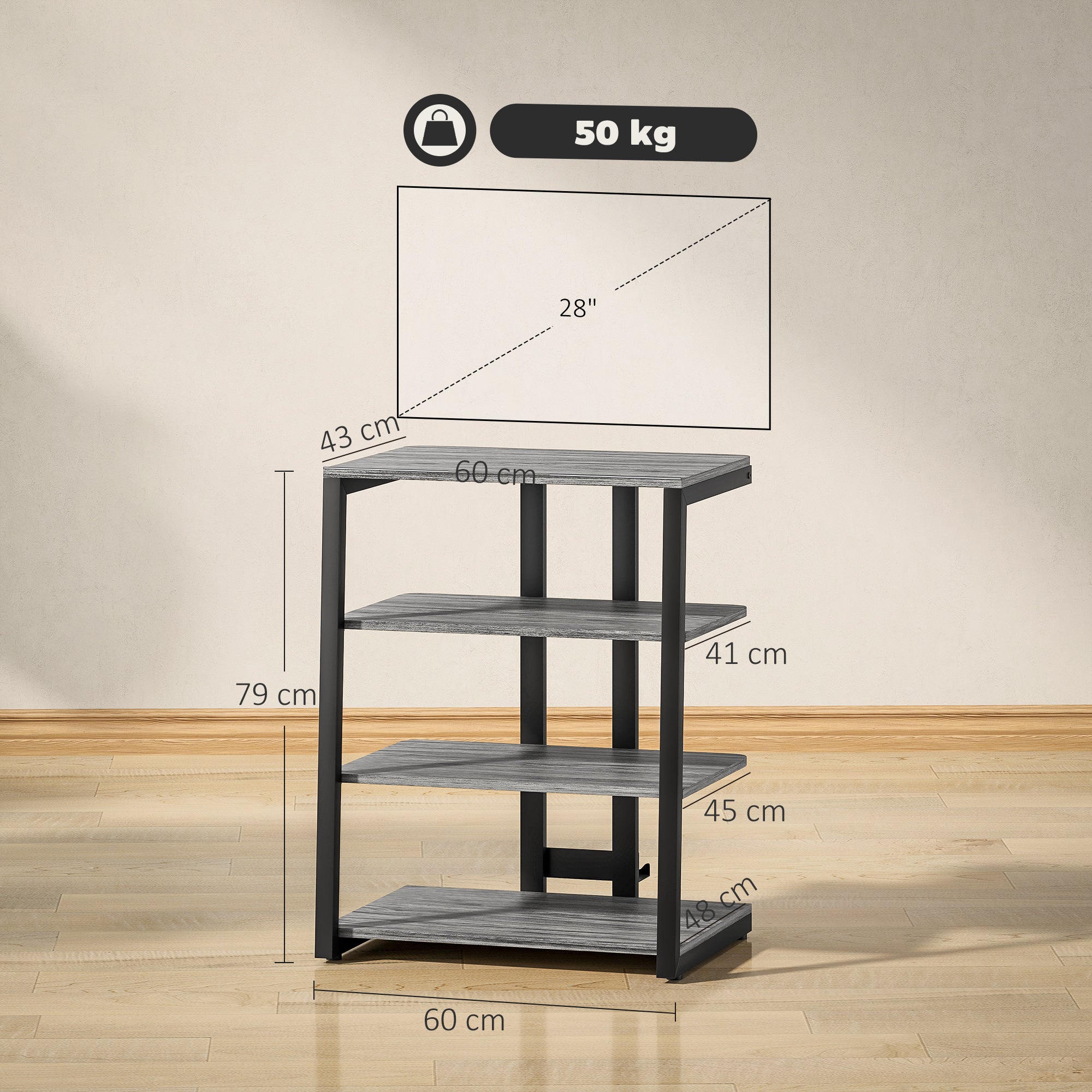 HOMCOM HiFi Stand, with Four Storage Shelves - Dark Grey