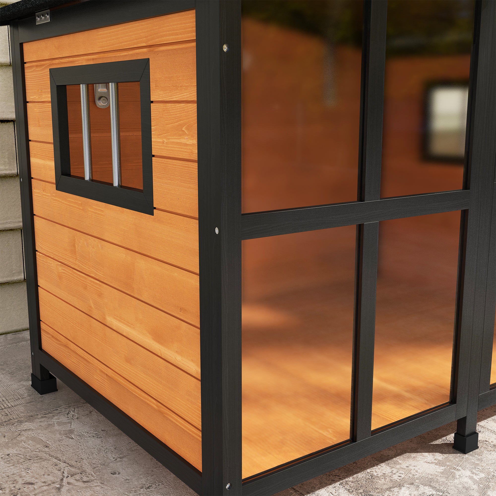 PawHut Wooden Dog Kennel with Removable Floor, Asphalt and Openable Roof, Large Window, for Large Dogs, Yellow