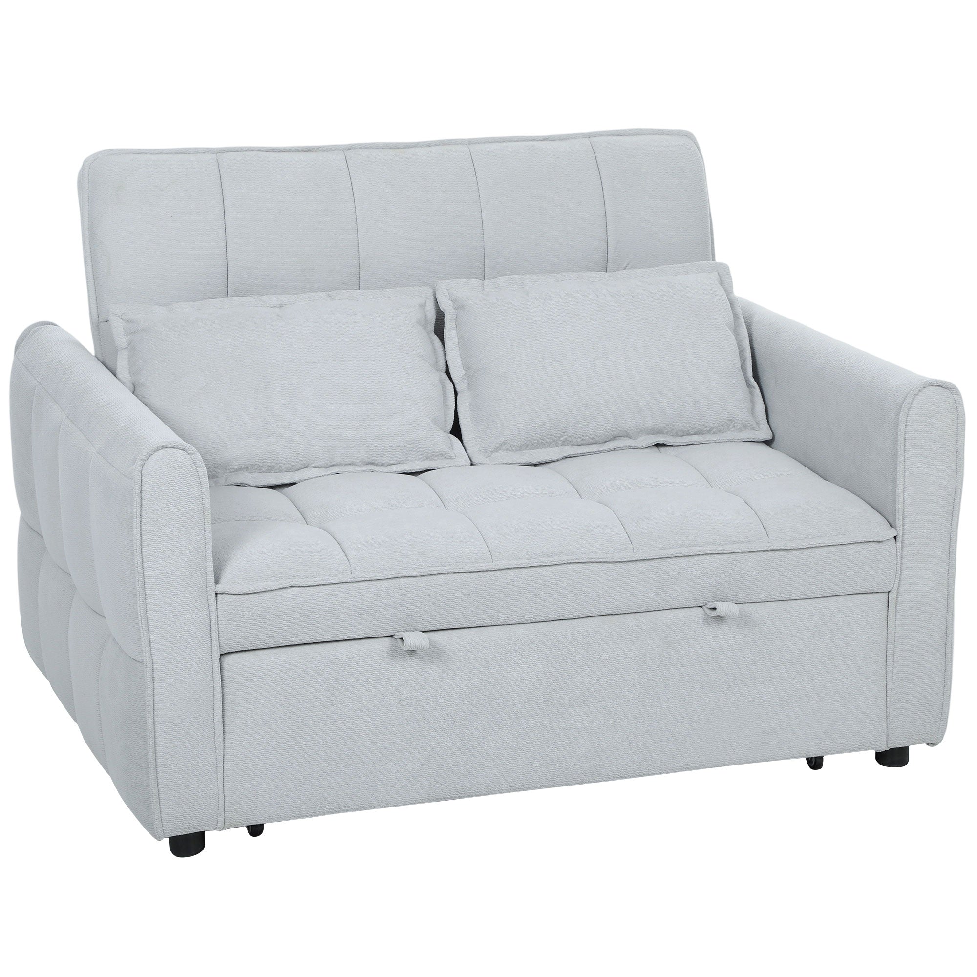 HOMCOM 2 Seater Sofa Bed, 3-in-1 Convertible Sleeper Sofa with Click-clack Adjustable Backrest and 2 Pillows, Light Grey
