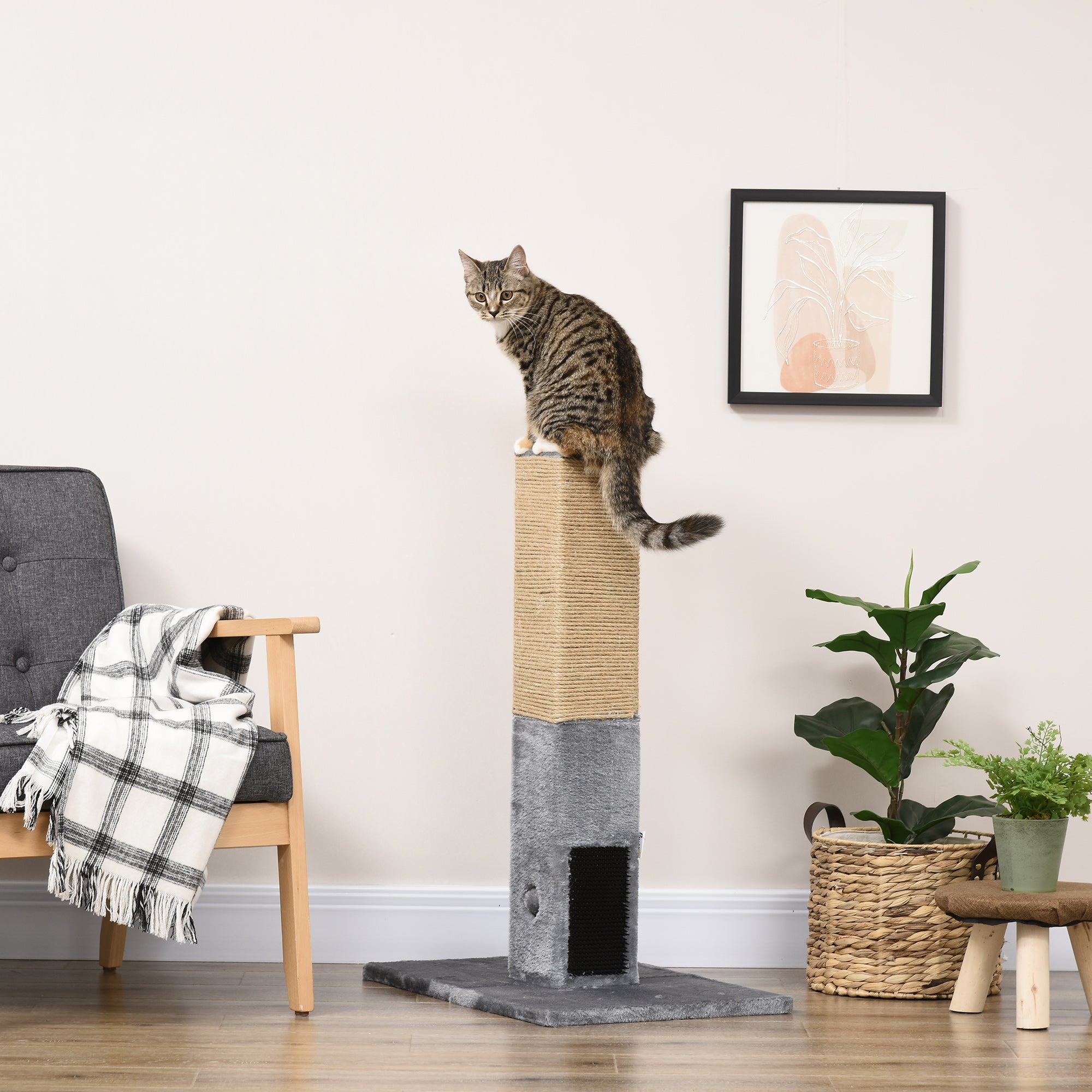 PawHut Cat Tree Scratching Post for Indoor Cats 79cm Jute Scratcher Climber w/ Carpet Base Dangling Toy √¢‚Ç¨‚Äú Grey