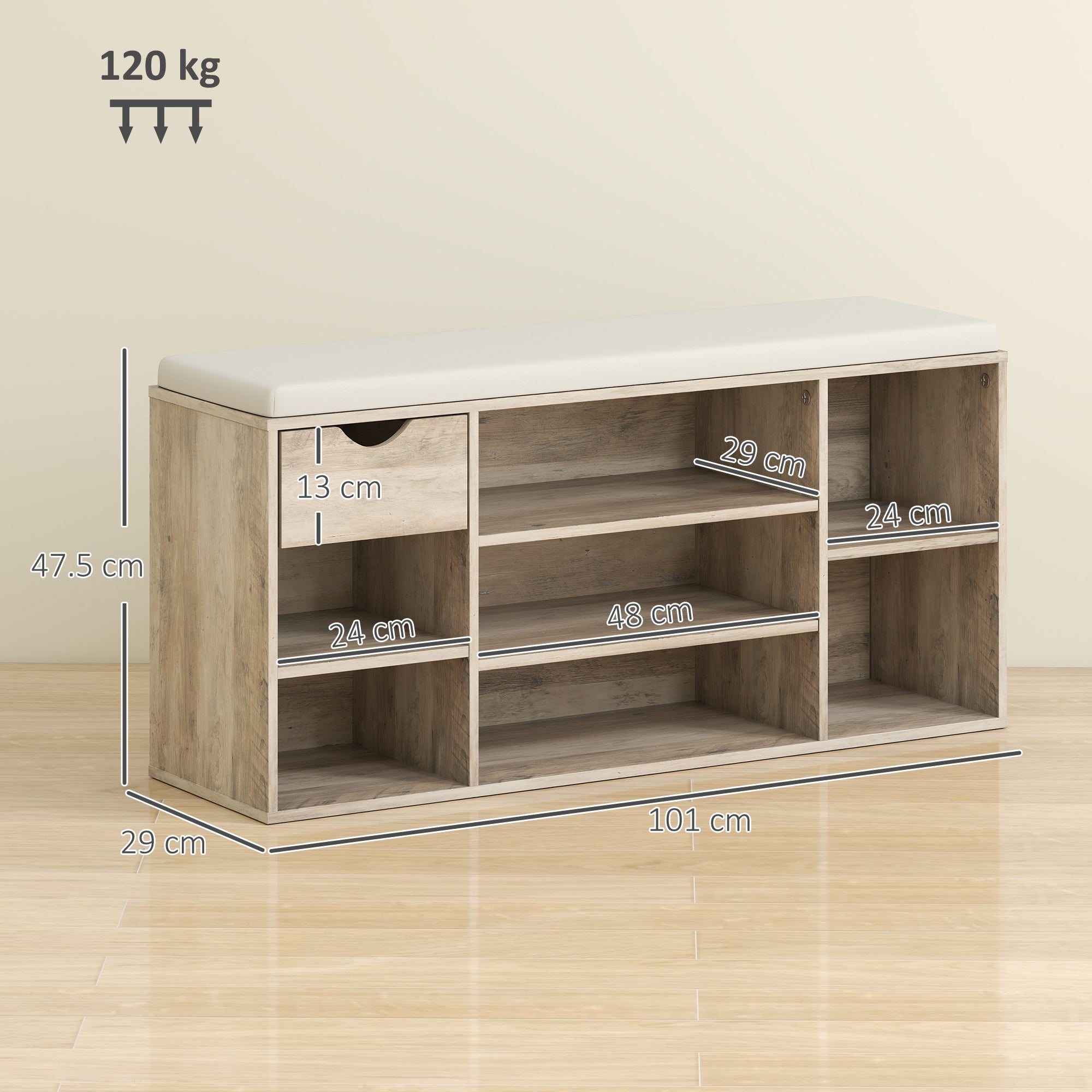 HOMCOM Shoe Storage Bench with Cushion - Grey