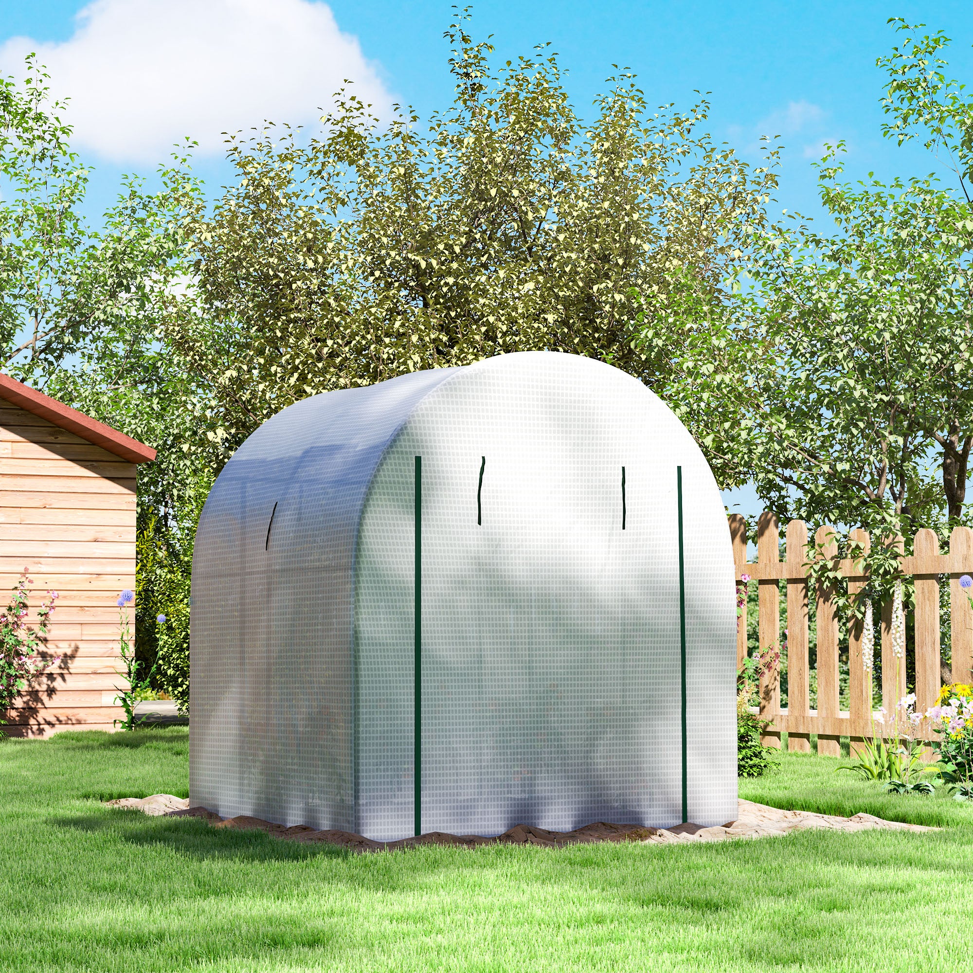 Outsunny 180 x 180cm Walk-In Polytunnel Greenhouse - White