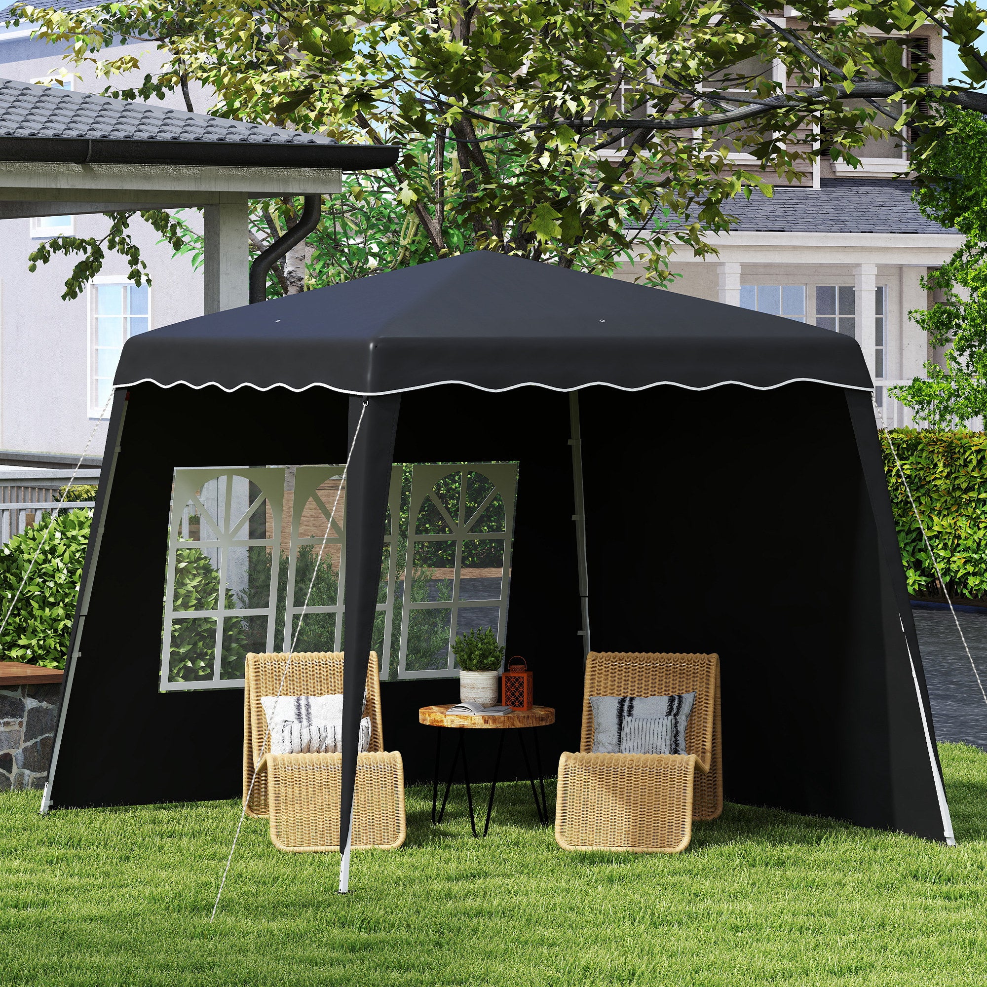 Outsunny 2.4 x 2.4m Two Wall Pop Up Gazebo - Black