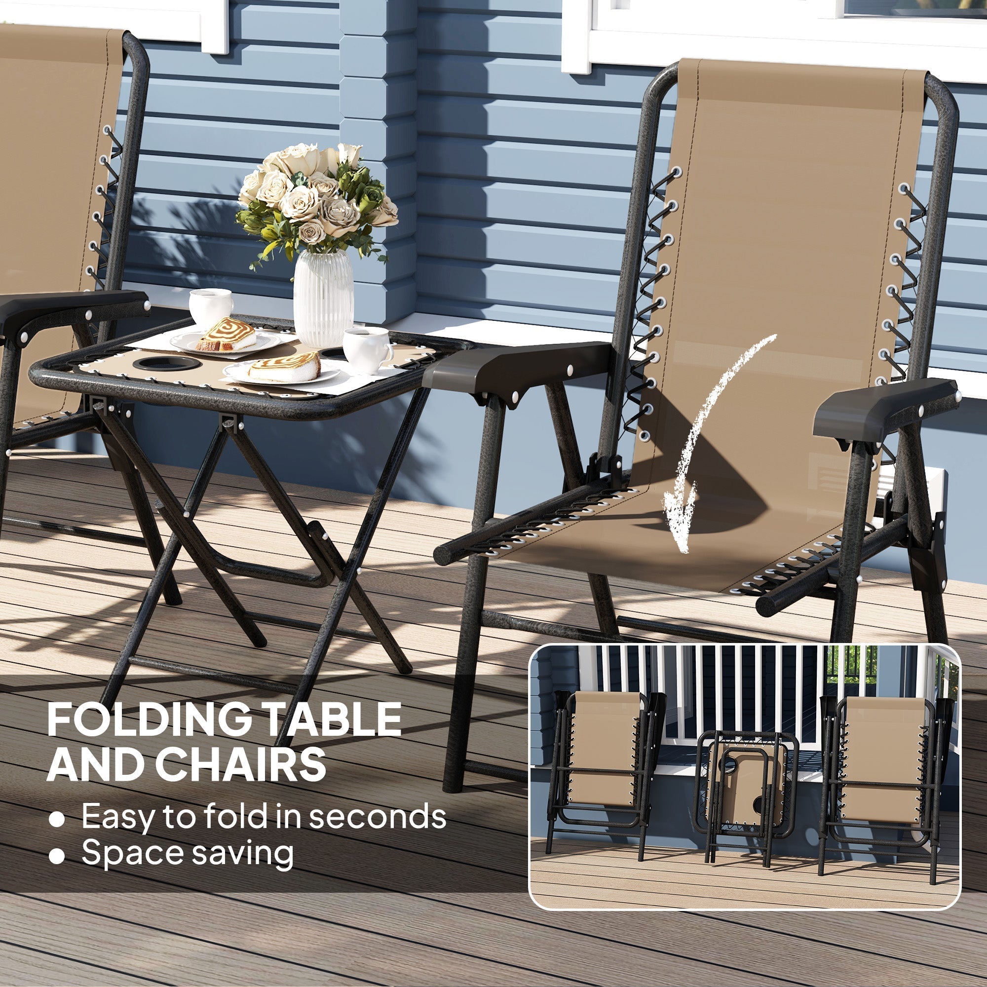Outsunny Three-Piece Garden Table and Chair Set - Khaki