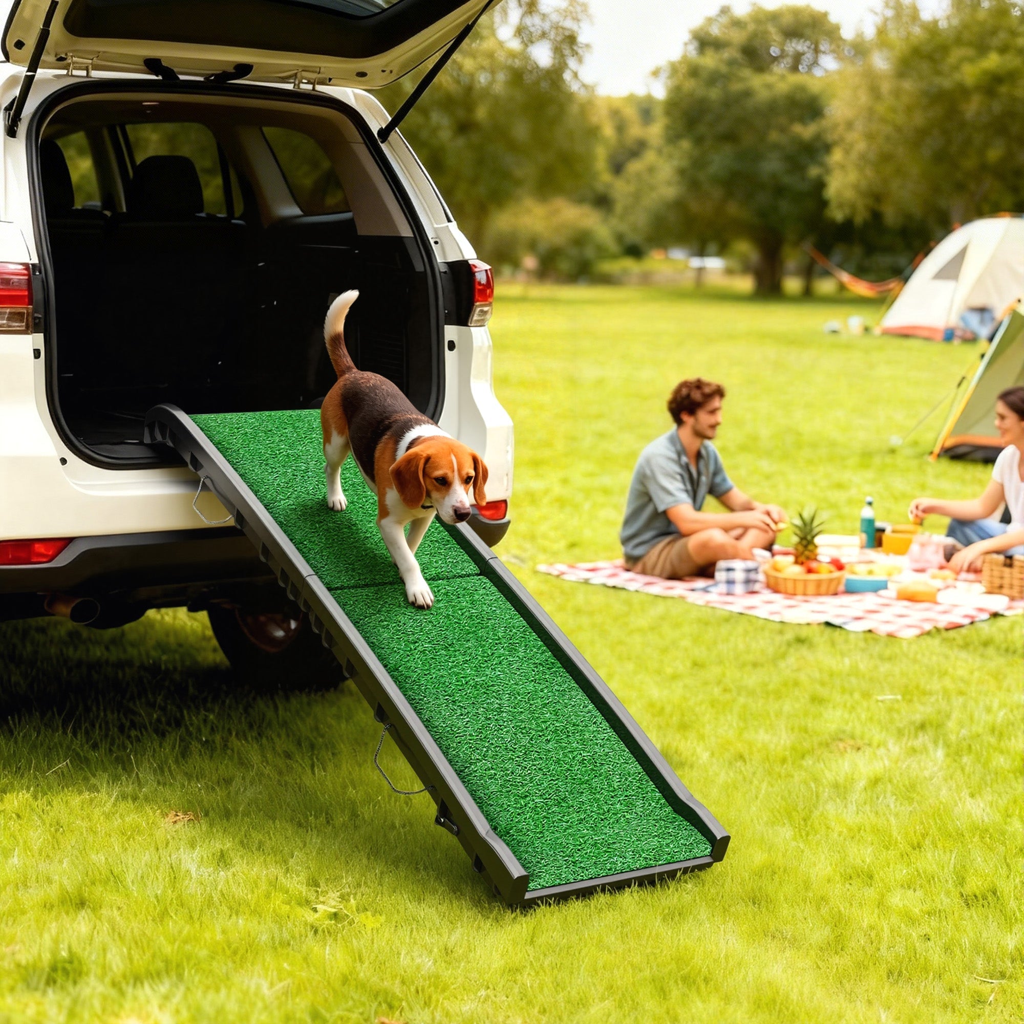 PawHut Foldable Dog Ramp with Artificial Anti-slip Surface, Portable & Lightweight, for Cars, Home, 155 x 38.5 x 15.5 cm
