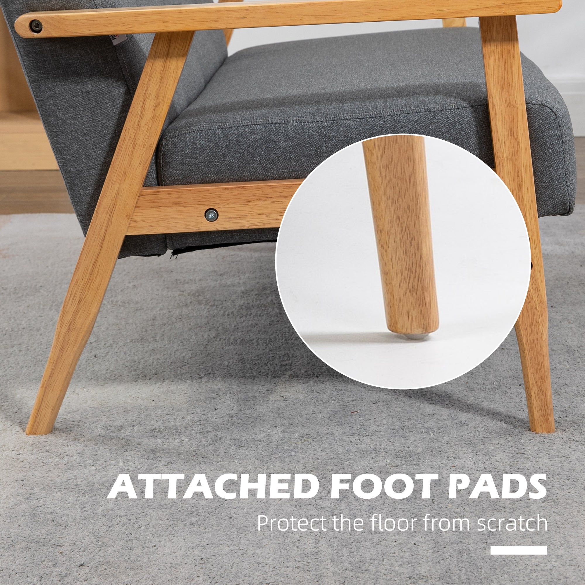 HOMCOM 3 Seater Sofa Modern Linen Fabric Upholstery Tufted Couch with Rubberwood Legs for Living Room and Kitchen, 155cm, Dark Grey