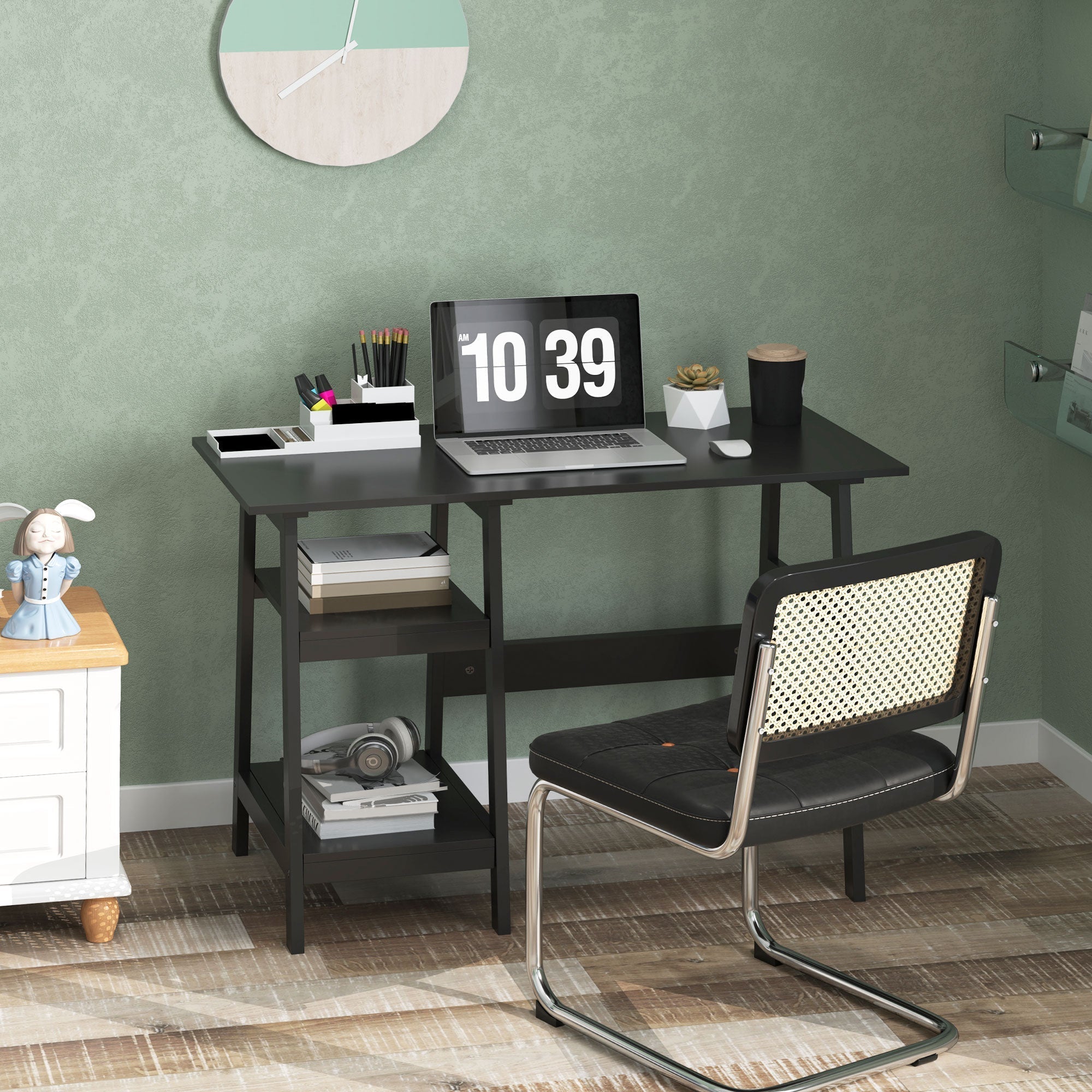 HOMCOM Compact Computer Desk with Storage Shelves, Study Table with Bookshelf, PC Table Workstation for Home Office, Study, Easy Assembly, 106 x 51cm, Black