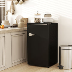 HOMCOM Under Counter Fridge, 85L Small Retro Refrigerator with Chiller Box, Adjustable Thermostat, Glass Shelves, Black