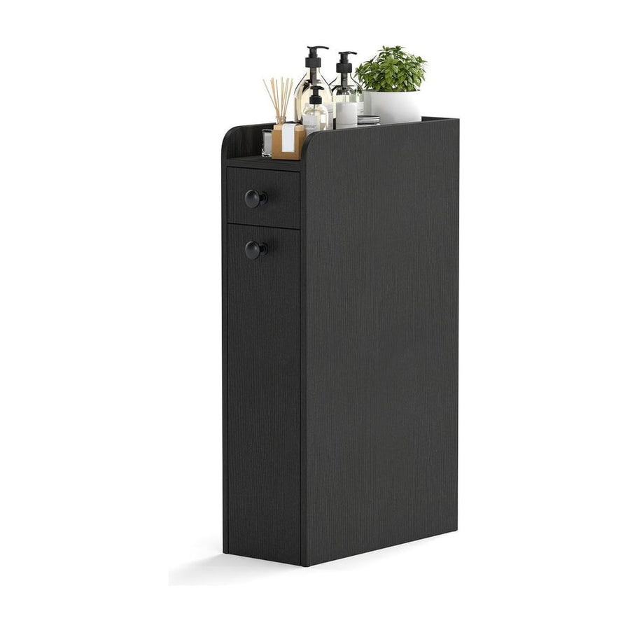 Narrow Bathroom Storage Cabinet with Slide-Out Drawer-Black