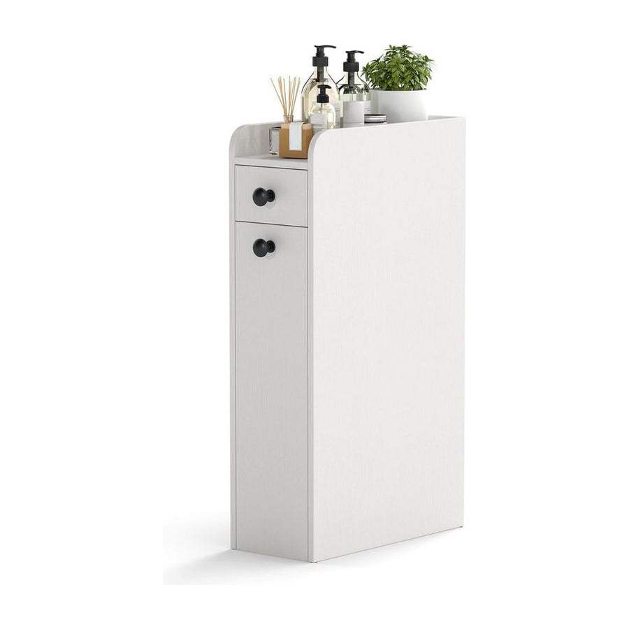 Narrow Bathroom Storage Cabinet with Slide-Out Drawer-White