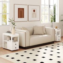 Modern 2-Drawer Sofa Side Table with Open Shelves-White