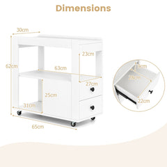 Modern 2-Drawer Sofa Side Table with Open Shelves-White