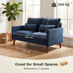 HOMCOM 2 Seater Sofa, Loveseat Sofa with Spring Cushions, Wide and Deep Seat, Wood Legs, Blue