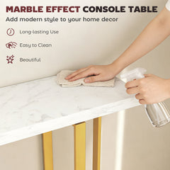HOMCOM Console Table with Faux Marble Top, 100 cm Narrow Entryway Table with Anti-tipping Device, Steel Frame, White