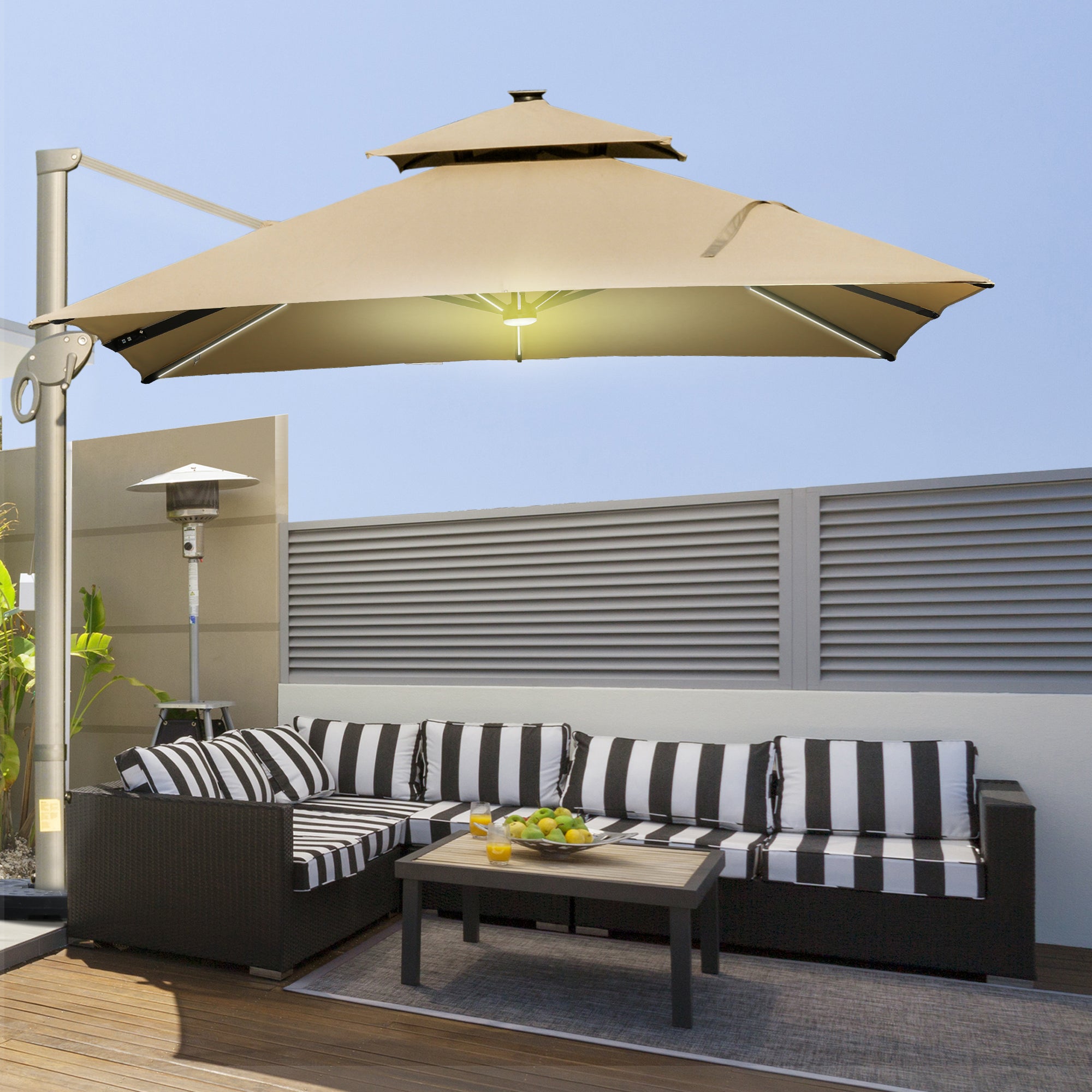 Outsunny 3 x 3(m) Aluminium Sun Square Canopy Top w/ Adjustable Pole Angle Khaki