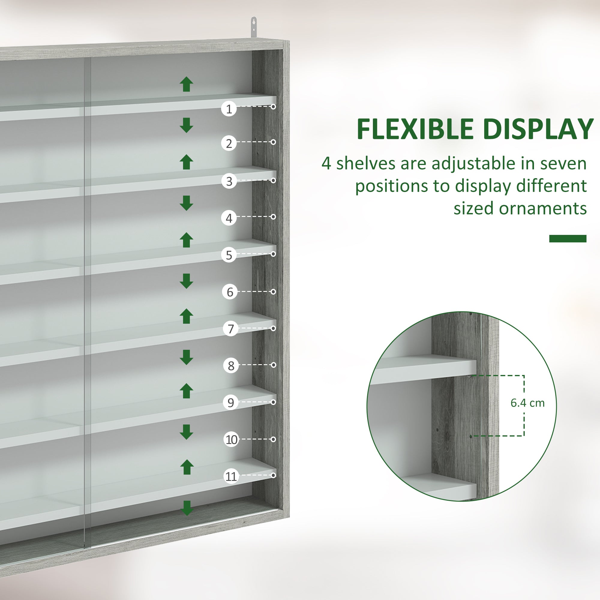 HOMCOM Six Shelf Display Cabinet, with Glass Doors - Graphite Wood Effect