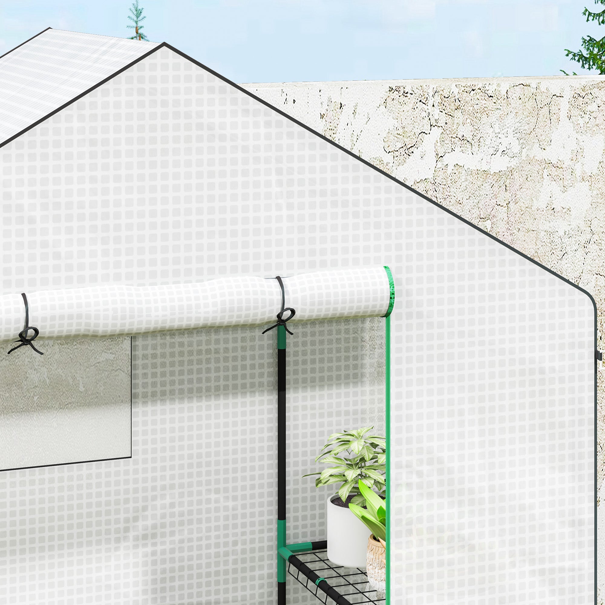 Outsunny 143 x 74cm Walk-In Greenhouse, with Shelves - White