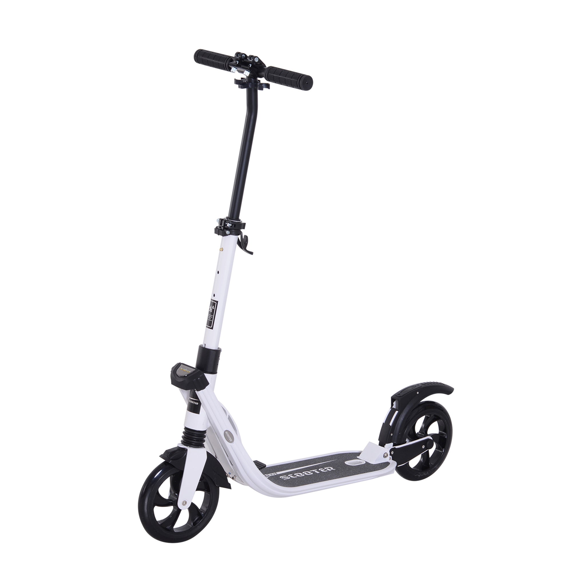 HOMCOM Folding Kick Scooter Hight-Adjustable Urban Scooter w/ Rear Brake, Double Shock Absorption System & 2 Big Wheels, For 14+ Teens Adult, White