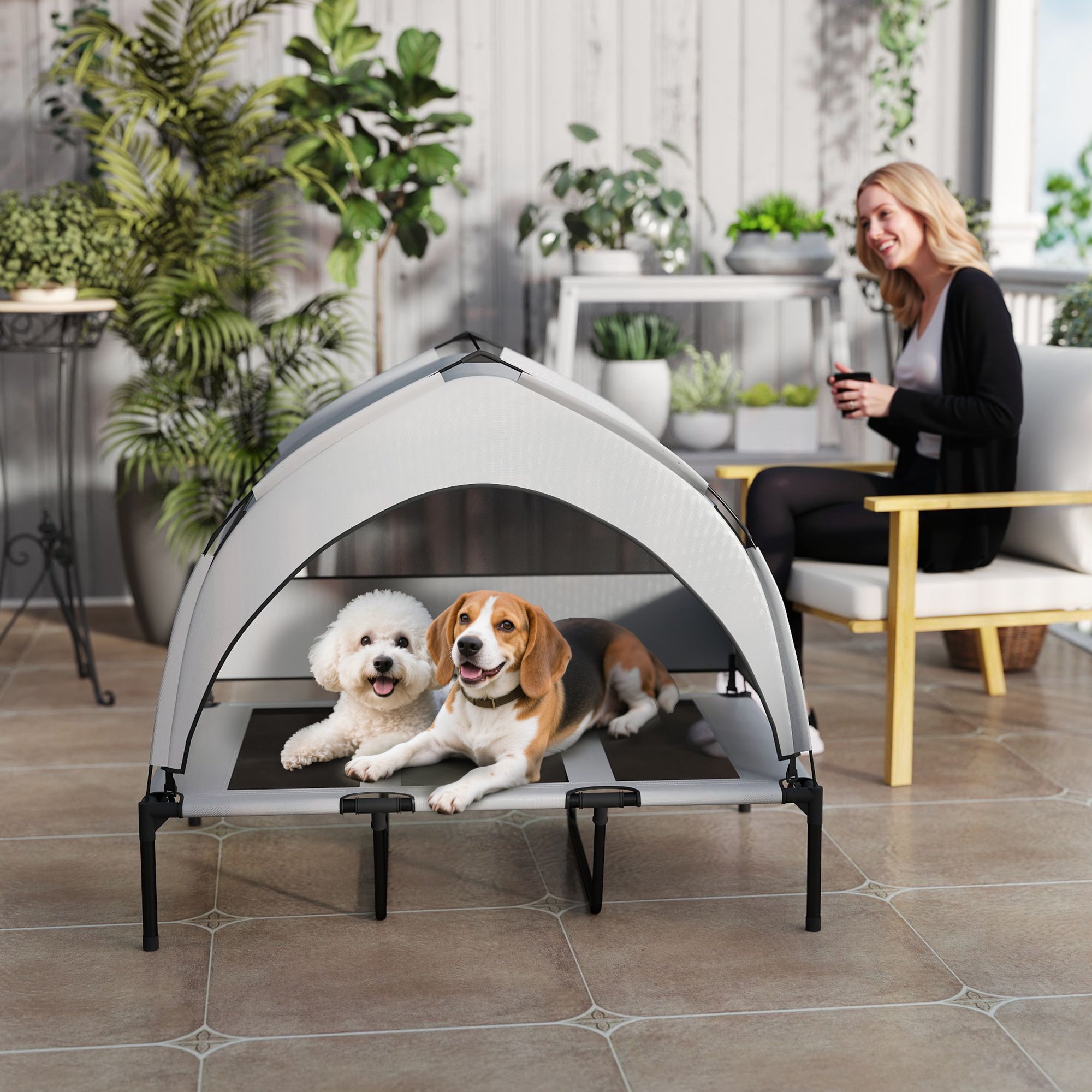 PawHut Portable Elevated Dog Bed with Removable Canopy, Cooling Raised Pet Cot for Large Dogs, 106 x 76 x 94 cm