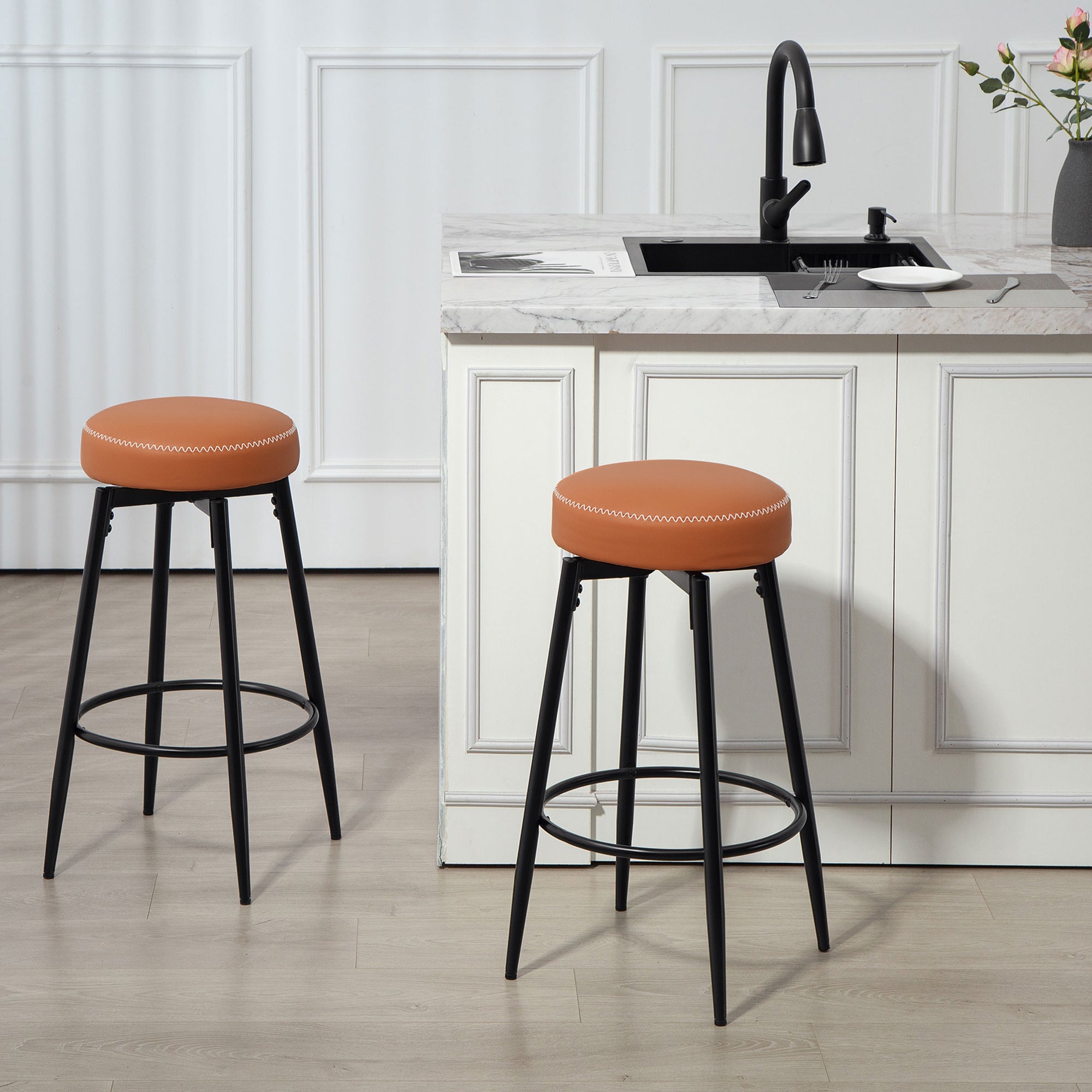 HOMCOM Set of Two Faux Leather Bar Stools - Brown/Black