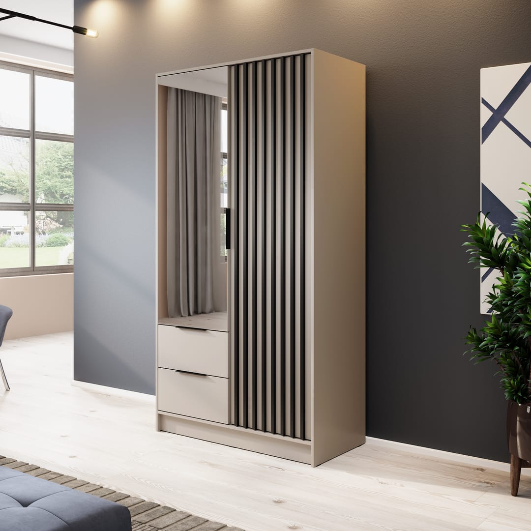 Nelly Hinged Door Wardrobe 105cm [Mirror]