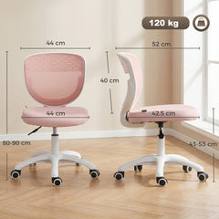 HOMCOM Office Chair, Armless Computer Desk Chair with Breathable Mesh, Adjustable Height, Swivel Wheels, Pink