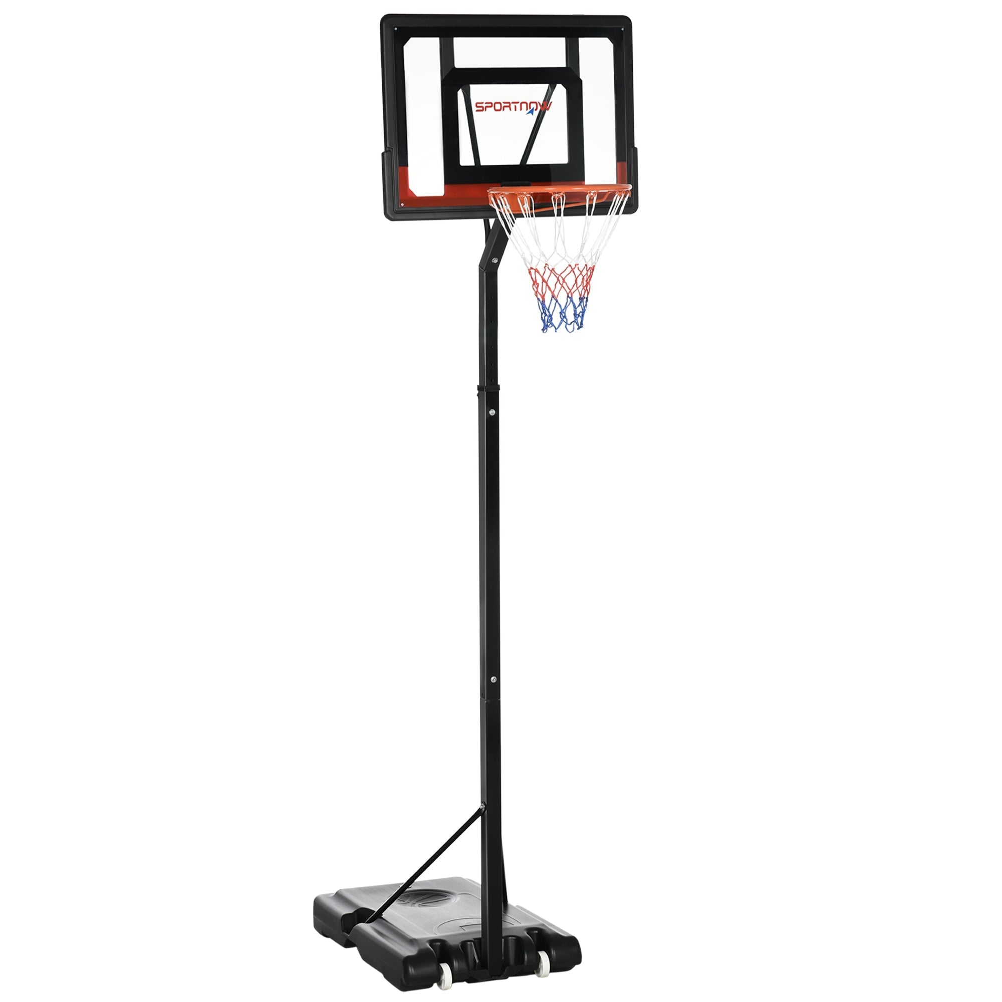 SPORTNOW 2.6-3.1m Adjustable Basketball Hoop and Basketball Stand w/ Backboard and Weighted Base, Portable on Wheels, Black