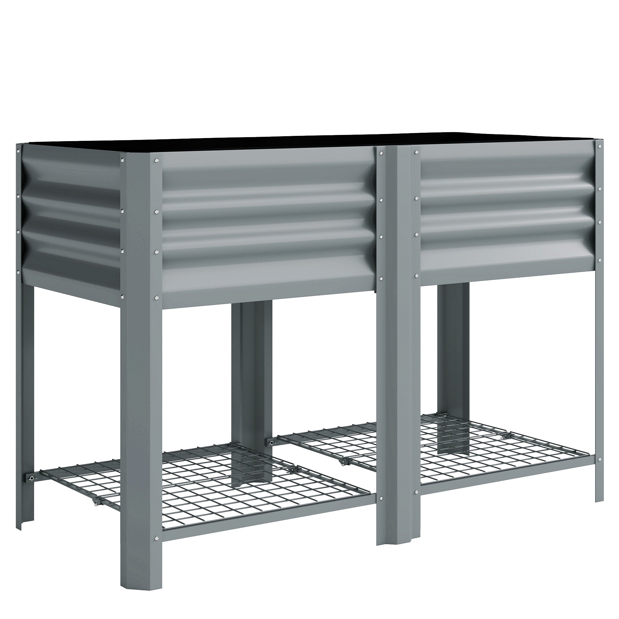 Outsunny Raised Garden Bed with Storage Shelf Steel Elevated Planter Box with Legs for Outdoor Vegetables Flowers