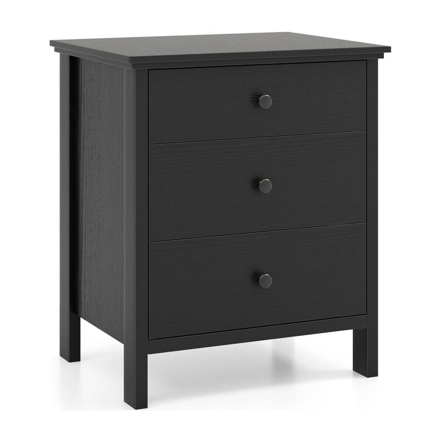 Nightstand with 3 Drawer for Bedroom Compact Storage Chest-Black