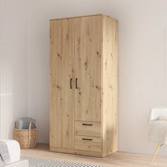 Niko Hinged Door Wardrobe 82cm [Drawers] in Oak Artisan