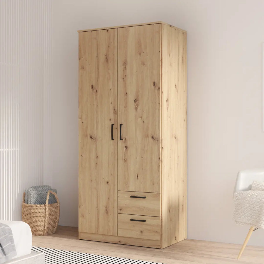 Niko Hinged Door Wardrobe 82cm [Drawers] in Oak Artisan