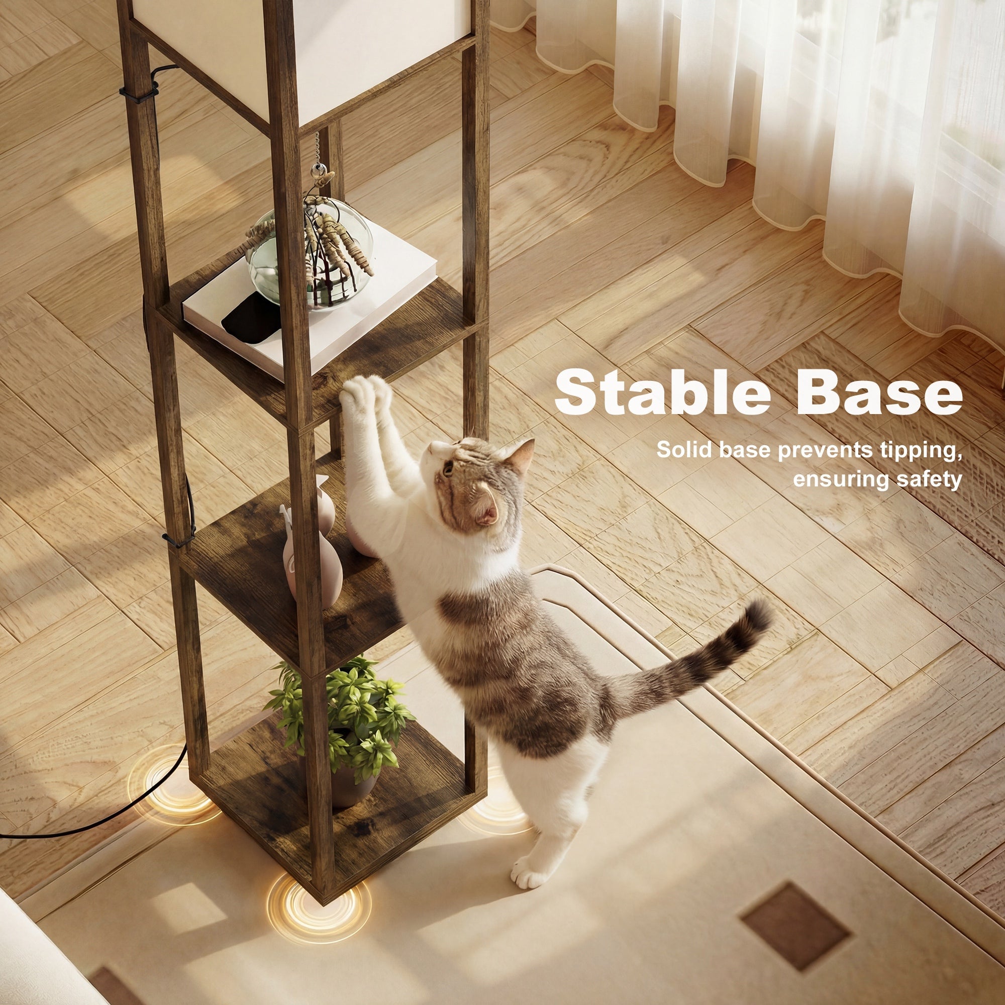 HOMCOM 3-Tier Floor Lamp, Floor Light with Storage Shelf, Reading Standing Lamp with Acrylic Shade for Living Room, Bedroom, Kitchen, Dining Room, Office, Dorm, 160cm, Brown