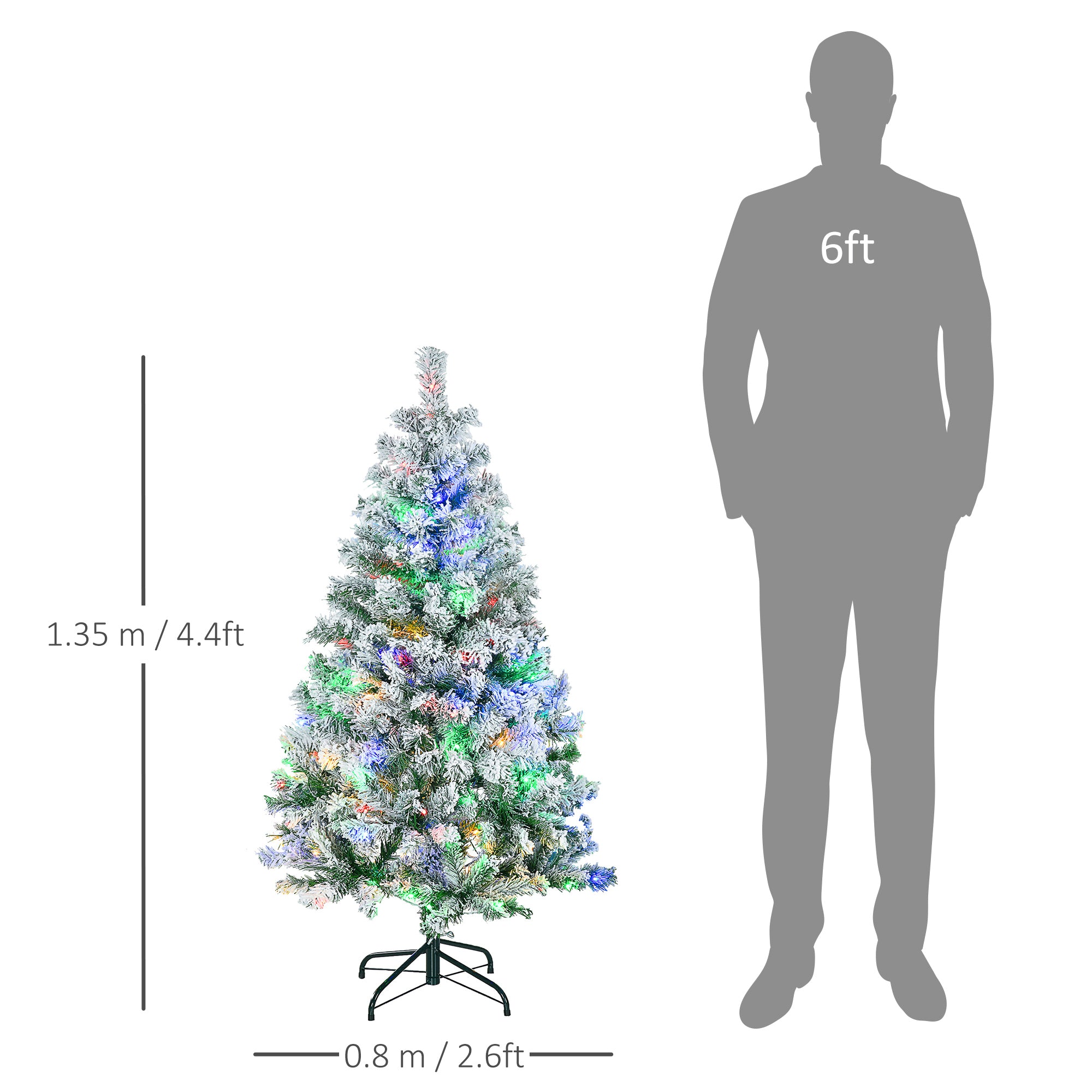 HOMCOM 4.5' Artificial Snow Christmas Trees with Frosted Branches, Warm White or Colourful LED Lights, Steel Base