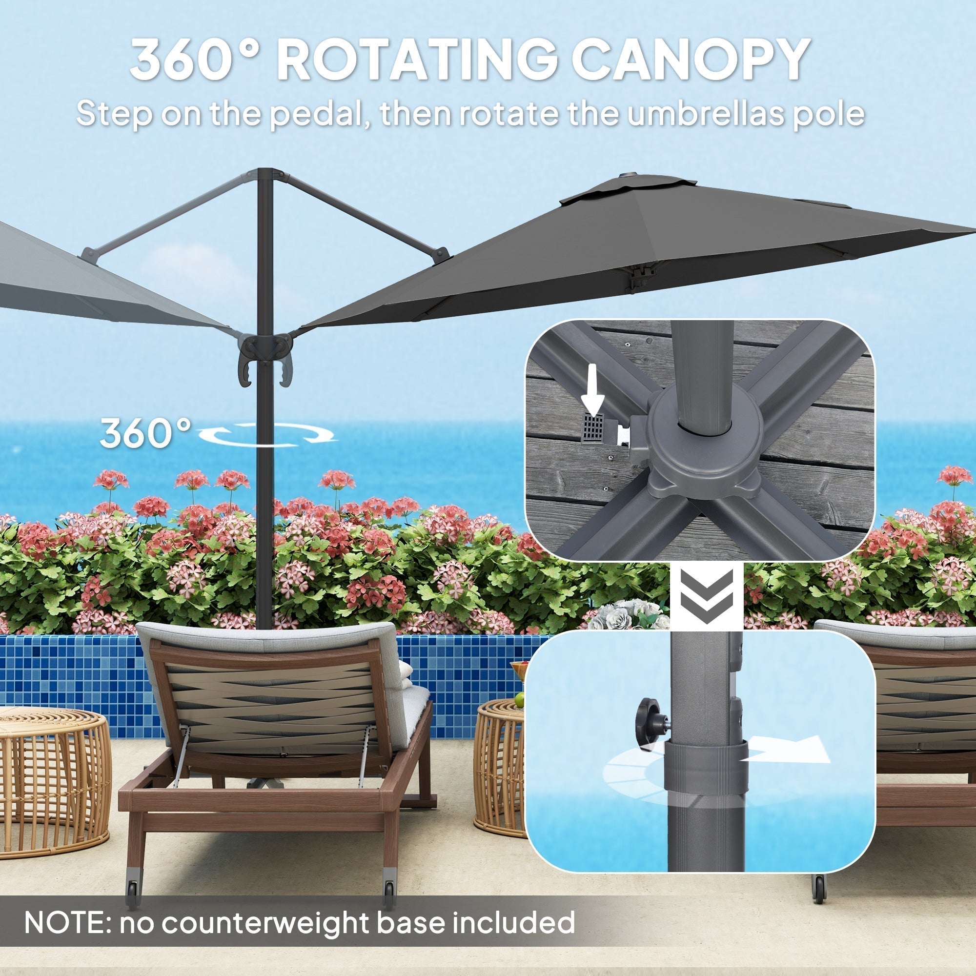 Outsunny 3 x 3m Overhanging Cantilever Parasol - Black