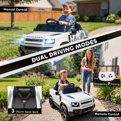 AIYAPLAY Land Rover Licensed 12V Kids Ride on Car with Remote, Suspension, Slow Start, 3 Speeds, Lights, Music, Horn, White