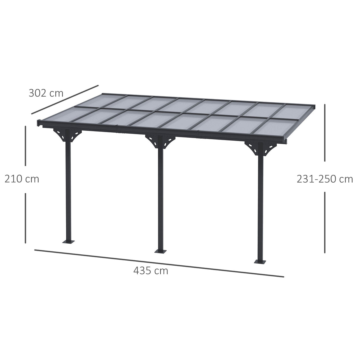 Outsunny 4.35 x 3m Outdoor Patio Gazebo Pergola, Retractable Pergola Canopy Aluminum Post & PC Roof,  Grey