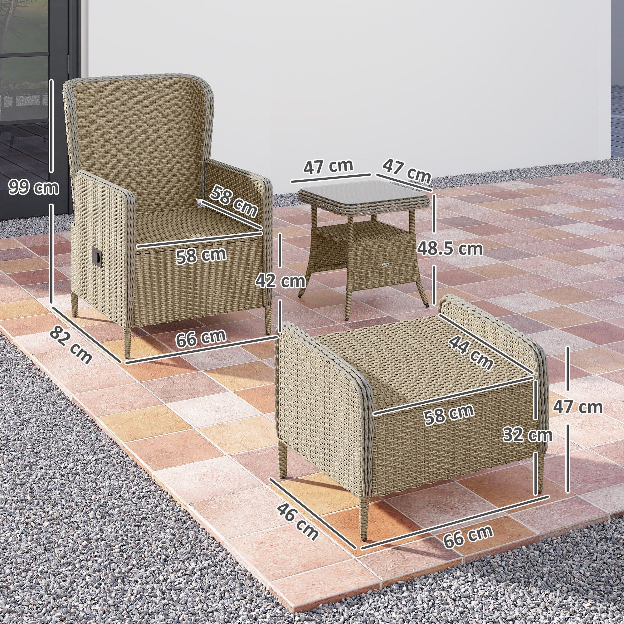 Outsunny Five-Piece Reclining Rattan Chair Set - Light Grey