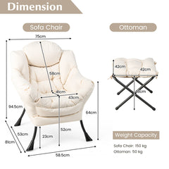 Lazy Chair with Ottoman-Beige