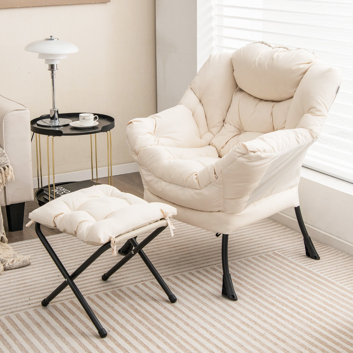 Lazy Chair with Ottoman-Beige