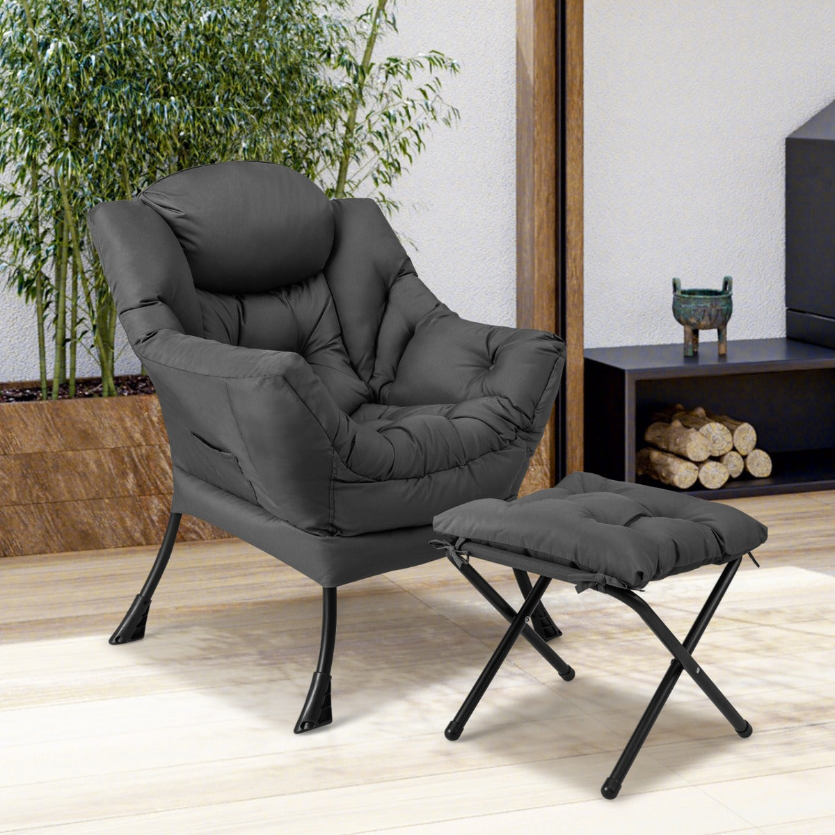 Lazy Chair with Ottoman-Grey