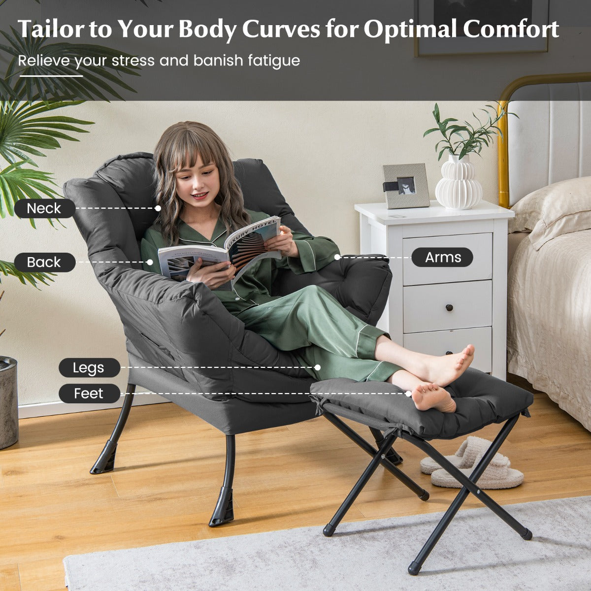 Lazy Chair with Ottoman-Grey