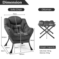 Lazy Chair with Ottoman-Grey