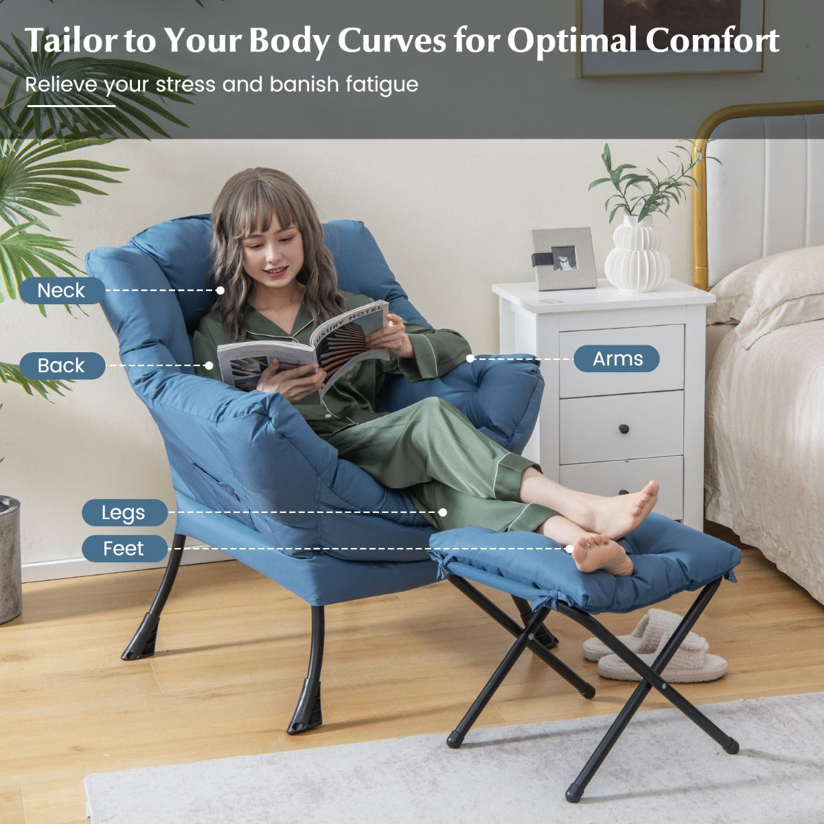 Lazy Chair with Ottoman-Navy