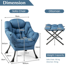 Lazy Chair with Ottoman-Navy