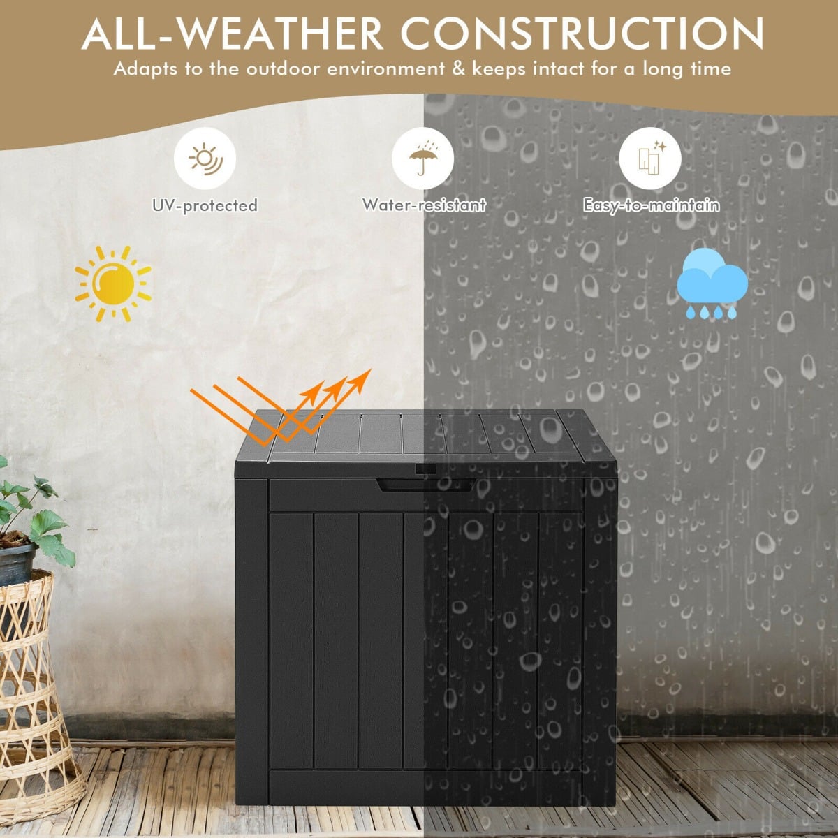 Outdoor Storage Shed with Handles and Lockable Lid in Black, image 3
