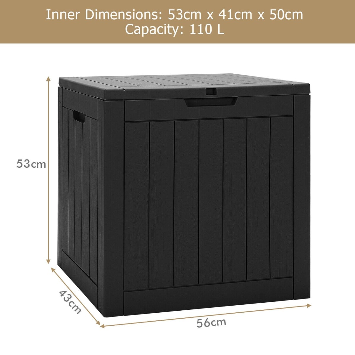 Outdoor Storage Shed with Handles and Lockable Lid in Black, image 4