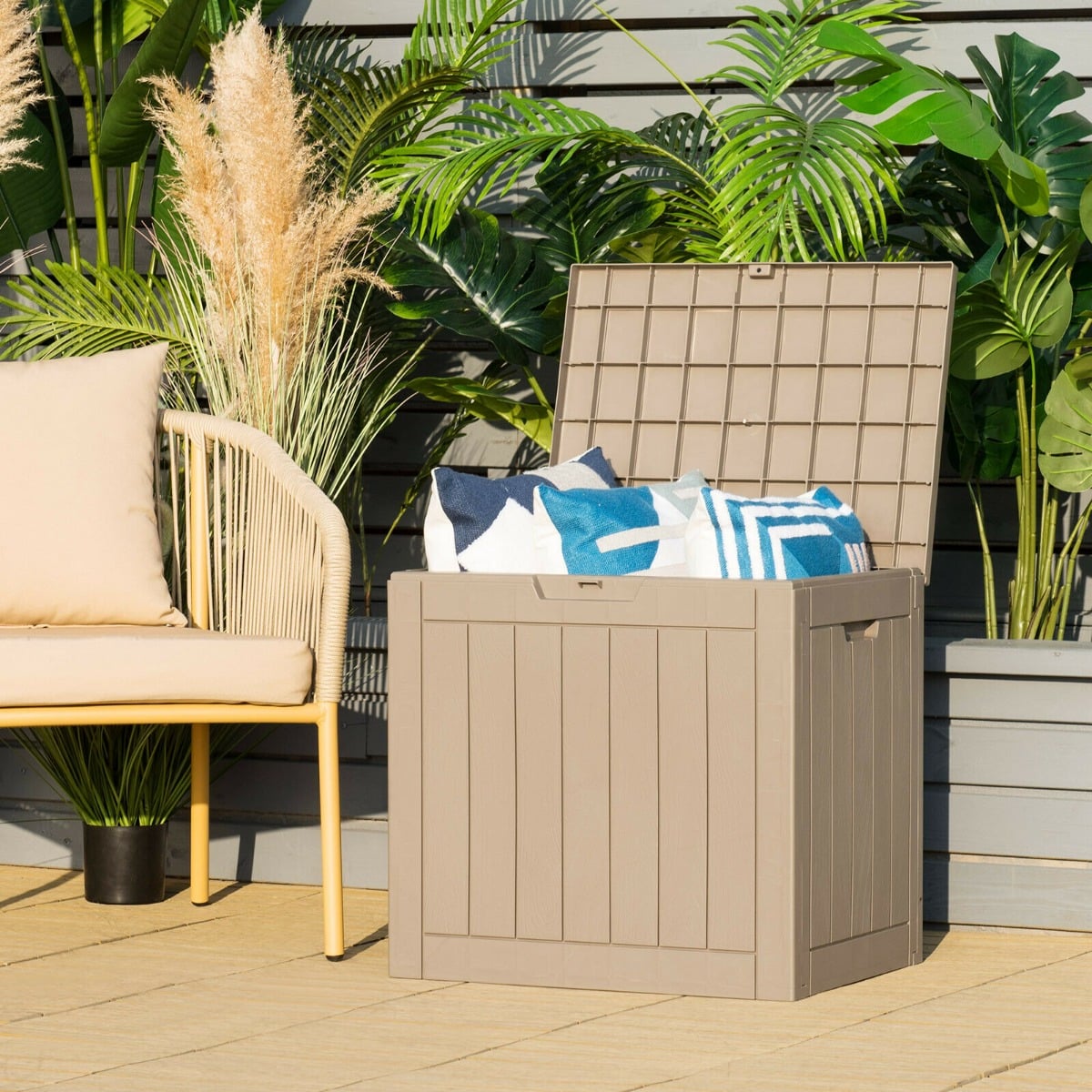 Outdoor Storage Shed with Handles and Lockable Lid in Coffee, image 5