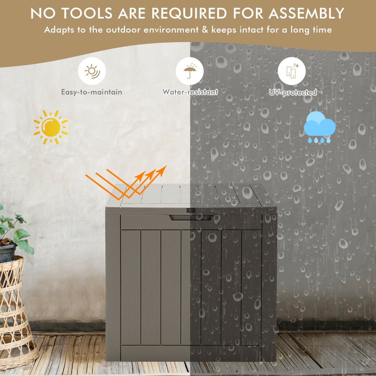 Outdoor Storage Shed with Handles and Lockable Lid in Coffee, image 3