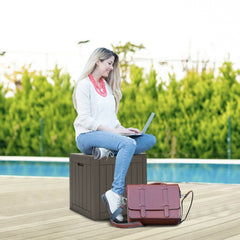 Outdoor Storage Shed with Handles and Lockable Lid in Coffee, image 7